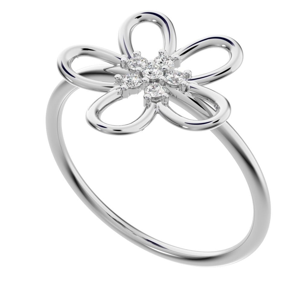 0.09 ct Round Cut Moissanite dainty Minimalist star halo cluster floral 14K / 18K Solid White Gold everyday ring