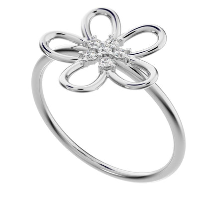 0.09 ct Round Cut Moissanite dainty Minimalist star halo cluster floral 14K / 18K Solid White Gold everyday ring