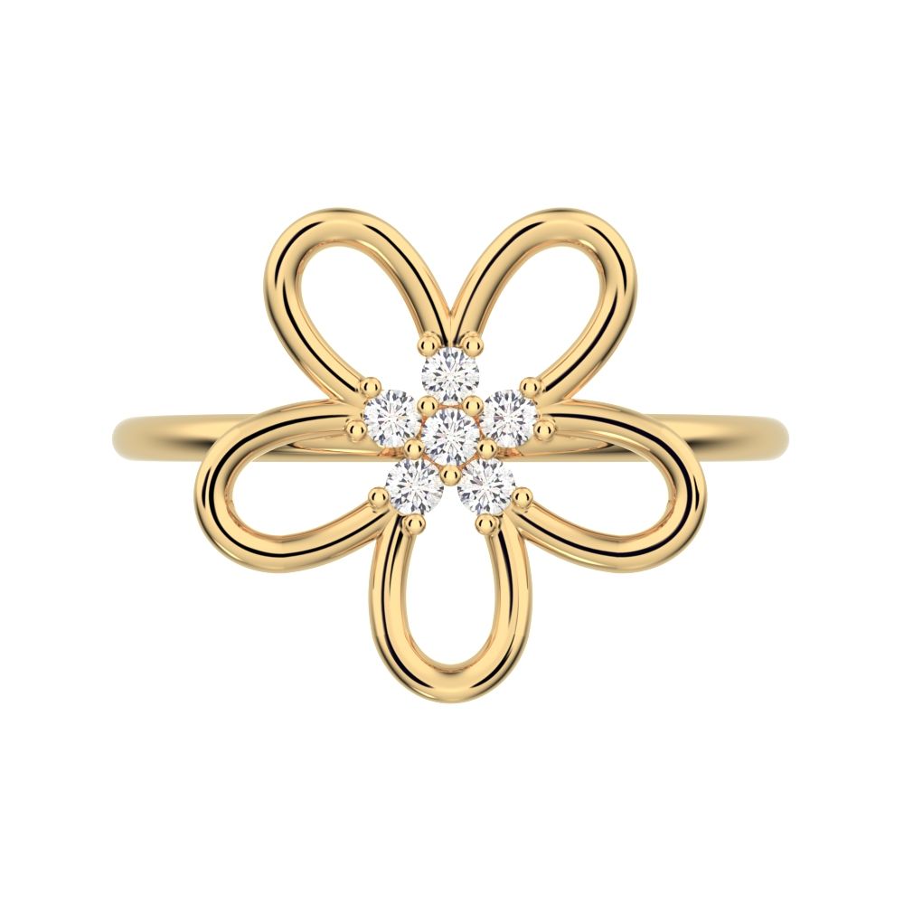 0.09 ct Round Cut Moissanite dainty Minimalist star halo cluster floral 14K / 18K Solid Yellow Gold everyday ring