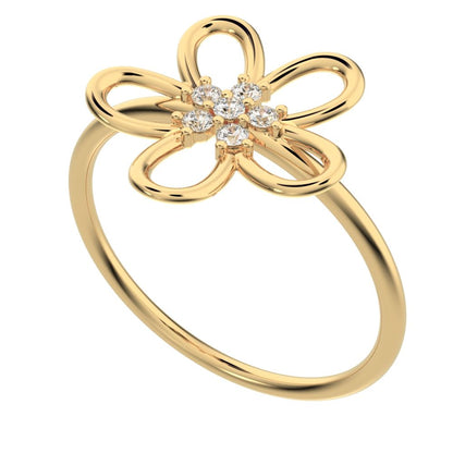 0.09 ct Round Cut Moissanite dainty Minimalist star halo cluster floral 14K / 18K Solid Yellow Gold everyday ring