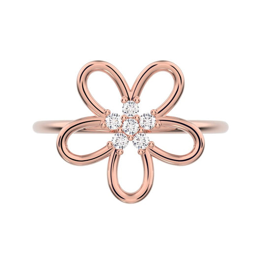 0.09 ct Round Cut Simulated Clear Diamond dainty Minimalist star halo cluster floral 14K / 18K Solid Rose Gold everyday ring