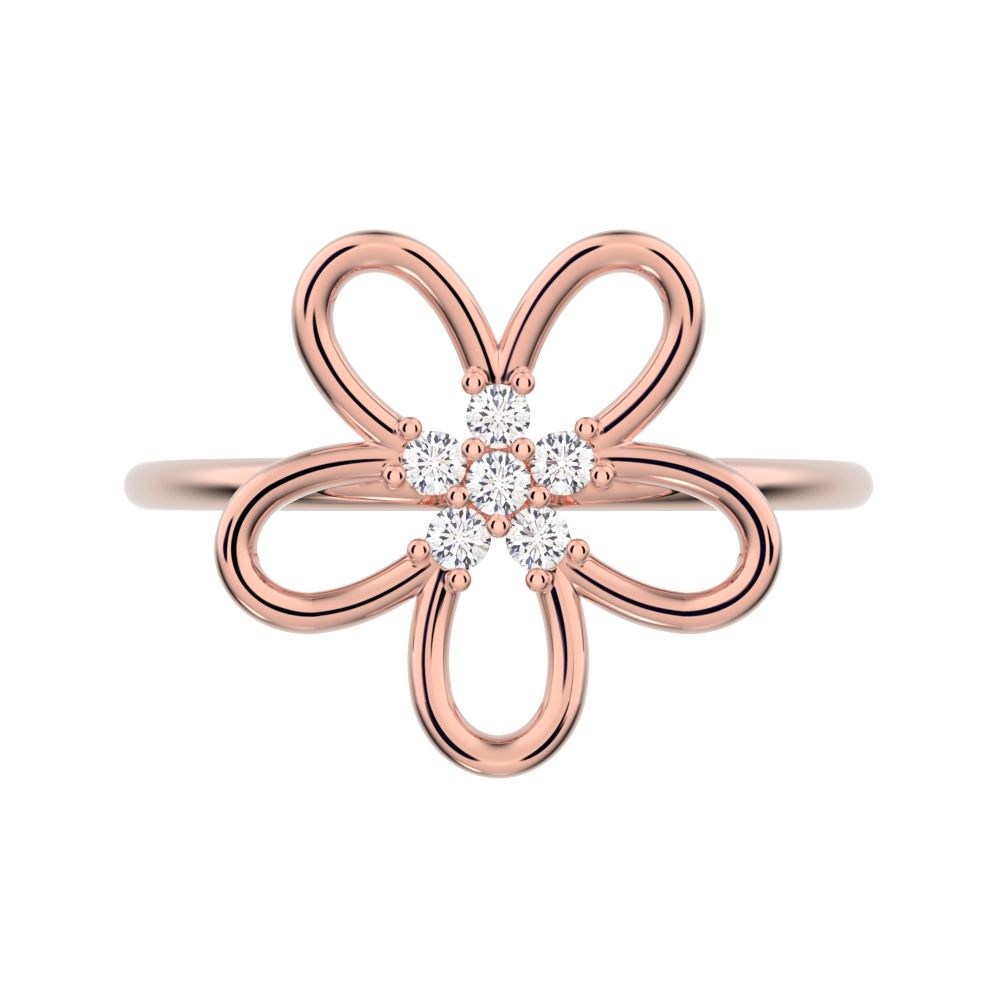 0.09 ct Round Cut Moissanite dainty Minimalist star halo cluster floral 14K / 18K Solid Rose Gold everyday ring