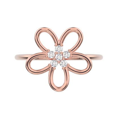 0.09 ct Round Cut Moissanite dainty Minimalist star halo cluster floral 14K / 18K Solid Rose Gold everyday ring