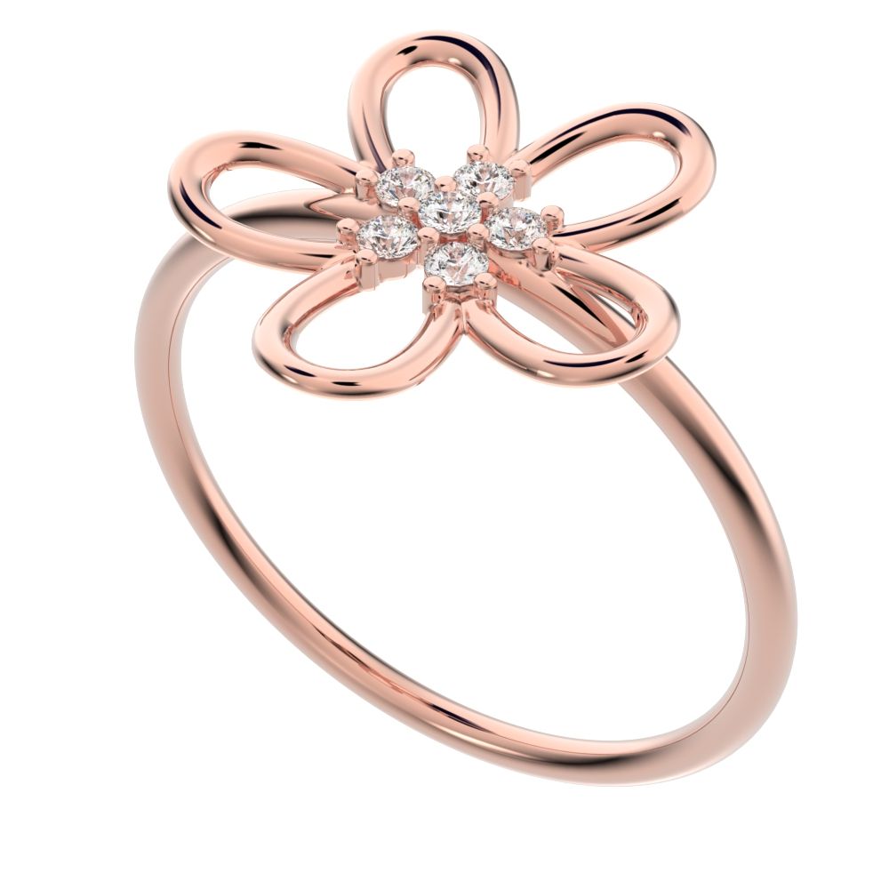 0.09 ct Round Cut Moissanite dainty Minimalist star halo cluster floral 14K / 18K Solid Rose Gold everyday ring