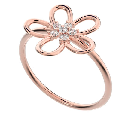 0.09 ct Round Cut Moissanite dainty Minimalist star halo cluster floral 14K / 18K Solid Rose Gold everyday ring