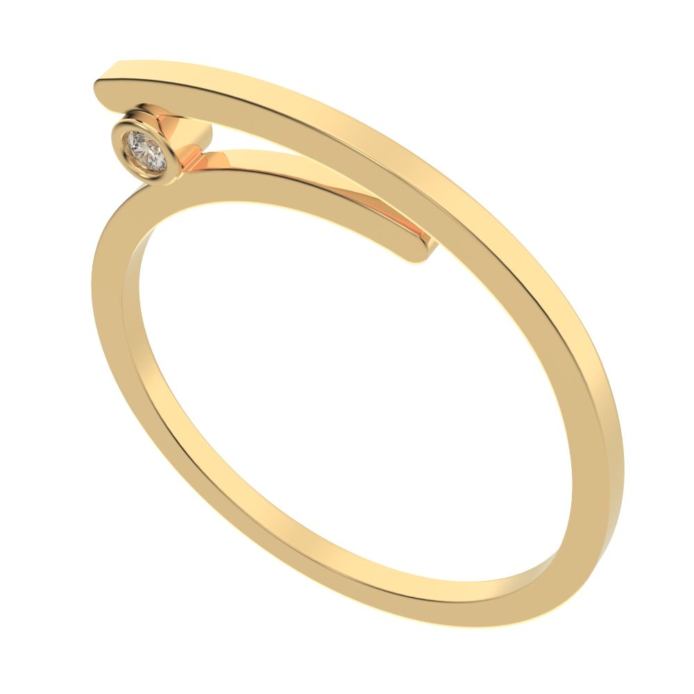 0.03 ct Round Cut Moissanite dainty Minimalist Asymmetrical bezel Open-circle Stackable 14K / 18K Solid Yellow Gold everyday wedding band