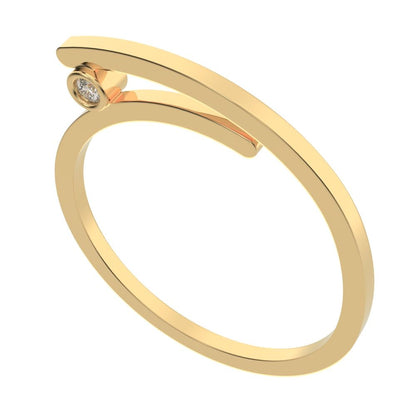 0.03 ct Round Cut Moissanite dainty Minimalist Asymmetrical bezel Open-circle Stackable 14K / 18K Solid Yellow Gold everyday wedding band