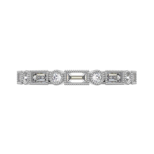 0.39 ct Baguette Cut Moissanite dainty Minimalist vintage half eternity Stackable milgrain 14K / 18K Solid White Gold everyday wedding band