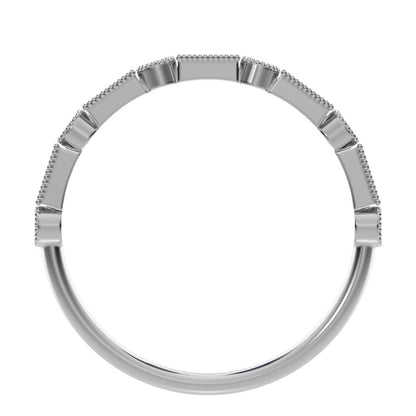 0.39 ct Baguette Cut Moissanite dainty Minimalist vintage half eternity Stackable milgrain 14K / 18K Solid White Gold everyday wedding band