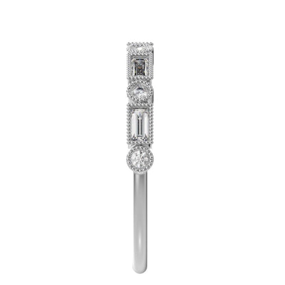 0.39 ct Baguette Cut Moissanite dainty Minimalist vintage half eternity Stackable milgrain 14K / 18K Solid White Gold everyday wedding band