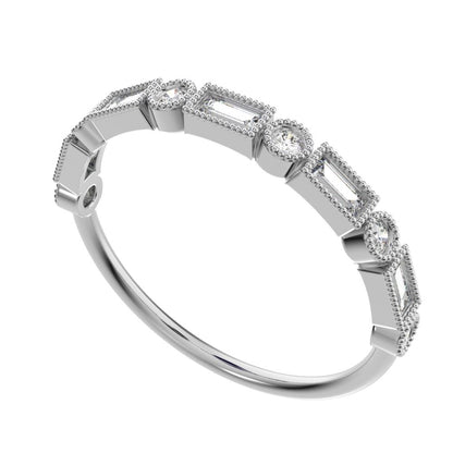0.39 ct Baguette Cut Moissanite dainty Minimalist vintage half eternity Stackable milgrain 14K / 18K Solid White Gold everyday wedding band