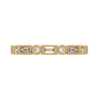0.39Ct Baguette Cut Moissanite dainty Minimalist vintage half eternity Stackable milgrain 14K / 18K Solid Yellow Gold everyday wedding band