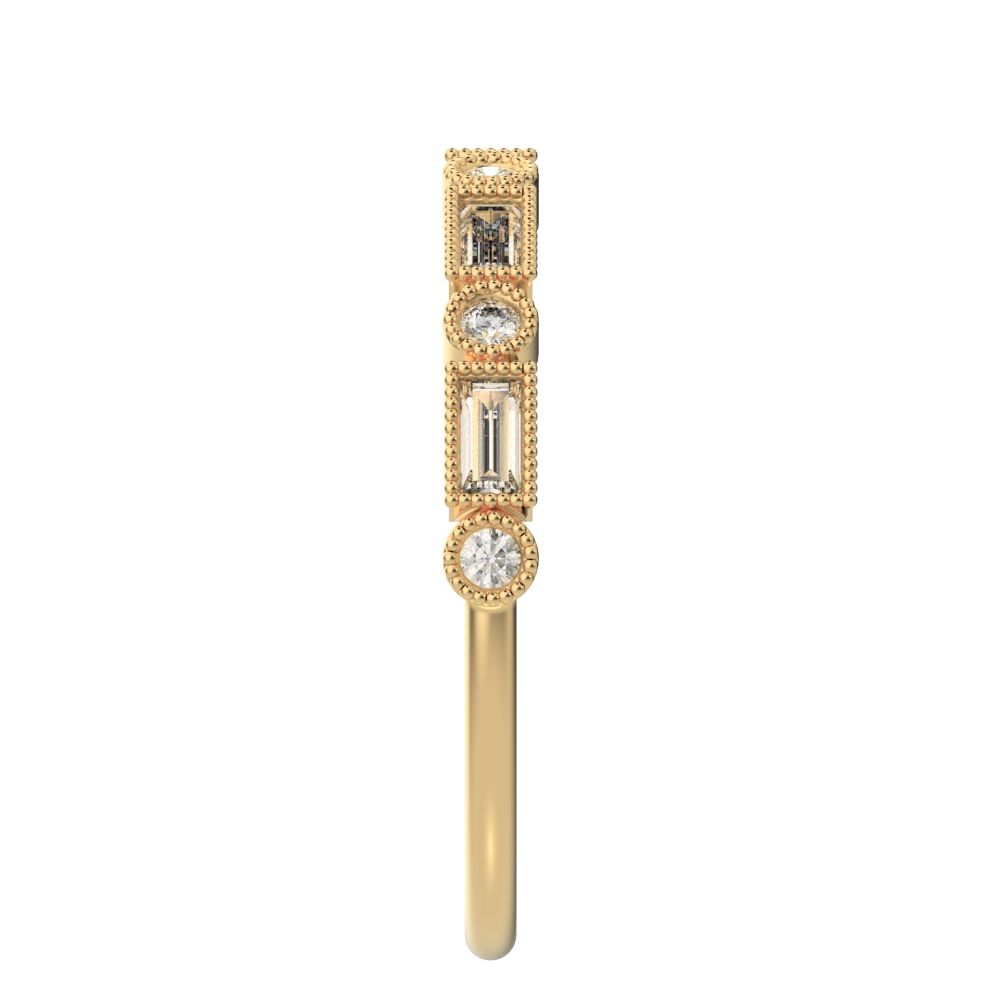 0.39Ct Baguette Cut Simulated Clear Diamond dainty half eternity Stackable milgrain 14K / 18K Solid Yellow Gold everyday wedding band