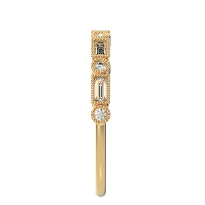 0.39Ct Baguette Cut Moissanite dainty Minimalist vintage half eternity Stackable milgrain 14K / 18K Solid Yellow Gold everyday wedding band