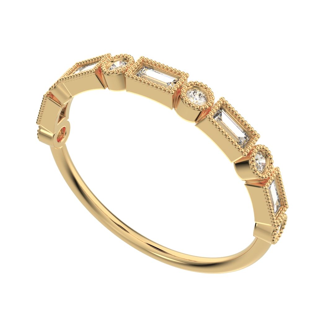 0.39Ct Baguette Cut Moissanite dainty Minimalist vintage half eternity Stackable milgrain 14K / 18K Solid Yellow Gold everyday wedding band