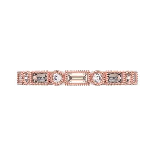 0.39Ct Baguette Cut Simulated Clear Diamond dainty Minimalist half eternity Stackable 14K / 18K Solid Rose Gold everyday wedding band