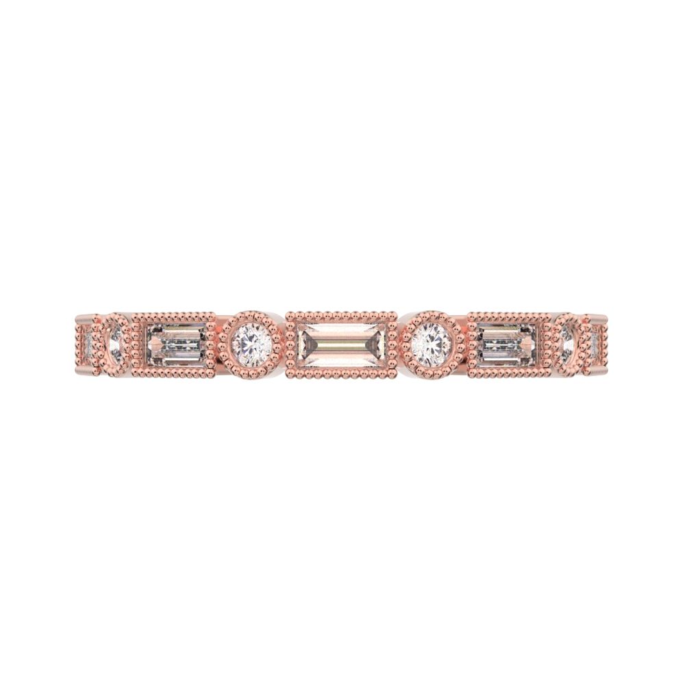 0.39 ct Baguette Cut Moissanite dainty Minimalist vintage half eternity Stackable milgrain 14K / 18K Solid Rose Gold everyday wedding band