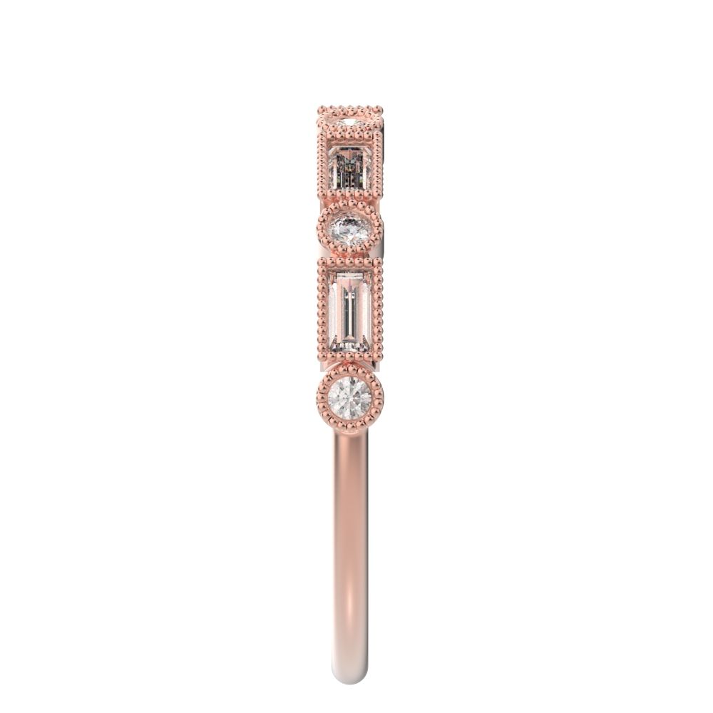 0.39 ct Baguette Cut Moissanite dainty Minimalist vintage half eternity Stackable milgrain 14K / 18K Solid Rose Gold everyday wedding band
