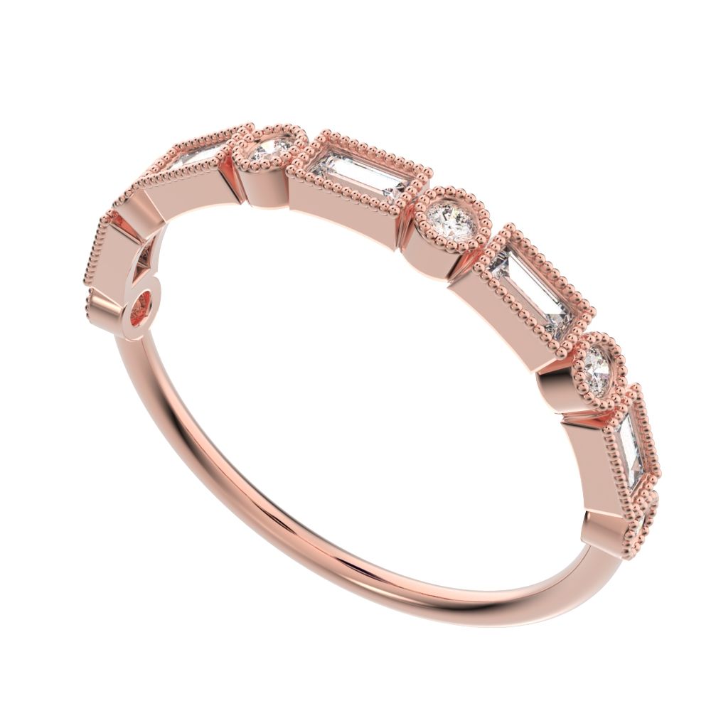 0.39 ct Baguette Cut Moissanite dainty Minimalist vintage half eternity Stackable milgrain 14K / 18K Solid Rose Gold everyday wedding band