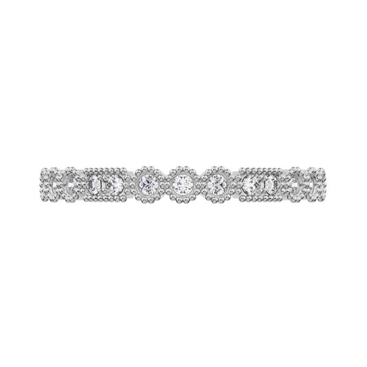 0.13Ct Round Cut Simulated Clear Diamond dainty Minimalist vintage half eternity Stackable 14K / 18K Solid White Gold everyday wedding band