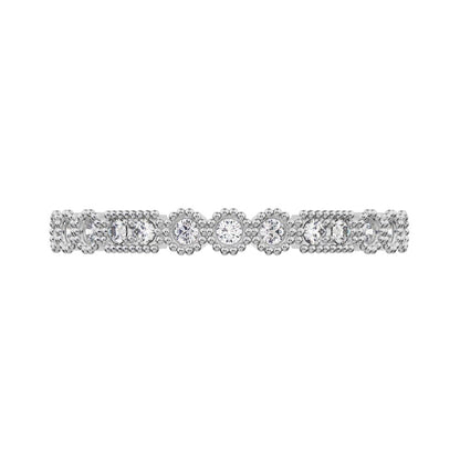 0.13 ct Round Cut Moissanite dainty Minimalist vintage half eternity Stackable milgrain 14K / 18K Solid White Gold everyday wedding band