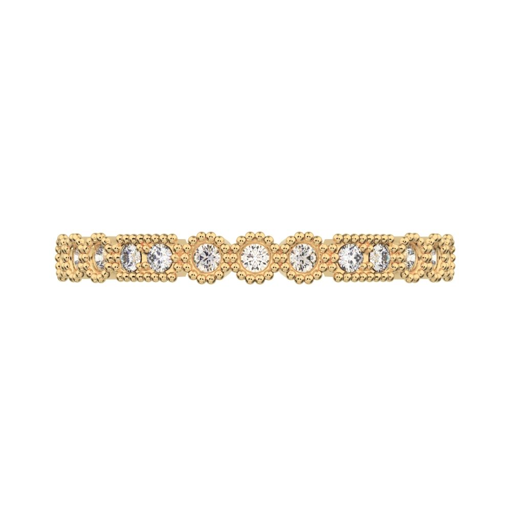0.13 ct Round Cut Moissanite dainty Minimalist vintage half eternity Stackable milgrain 14K / 18K Solid Yellow Gold everyday wedding band
