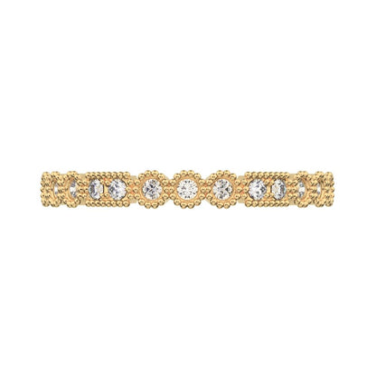 0.13 ct Round Cut Moissanite dainty Minimalist vintage half eternity Stackable milgrain 14K / 18K Solid Yellow Gold everyday wedding band