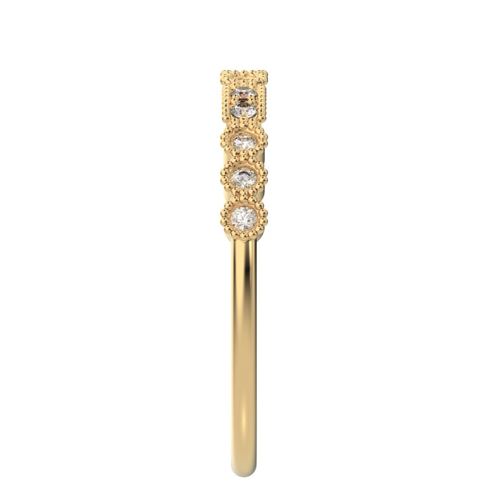0.13 ct Round Cut Moissanite dainty Minimalist vintage half eternity Stackable milgrain 14K / 18K Solid Yellow Gold everyday wedding band