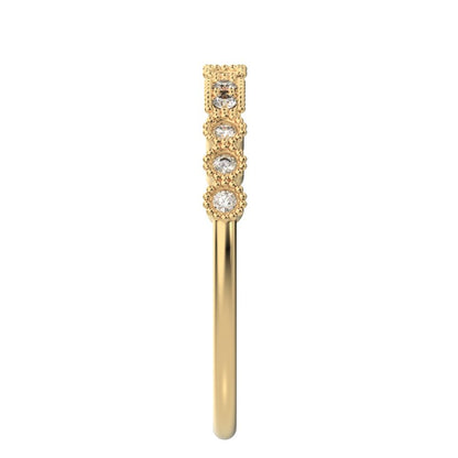 0.13 ct Round Cut Moissanite dainty Minimalist vintage half eternity Stackable milgrain 14K / 18K Solid Yellow Gold everyday wedding band