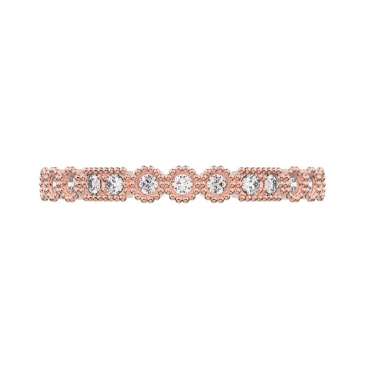 0.13 ct Round Cut Simulated Clear Diamond dainty Minimalist vintage half eternity Stackable 14K / 18K Solid Rose Gold everyday wedding band