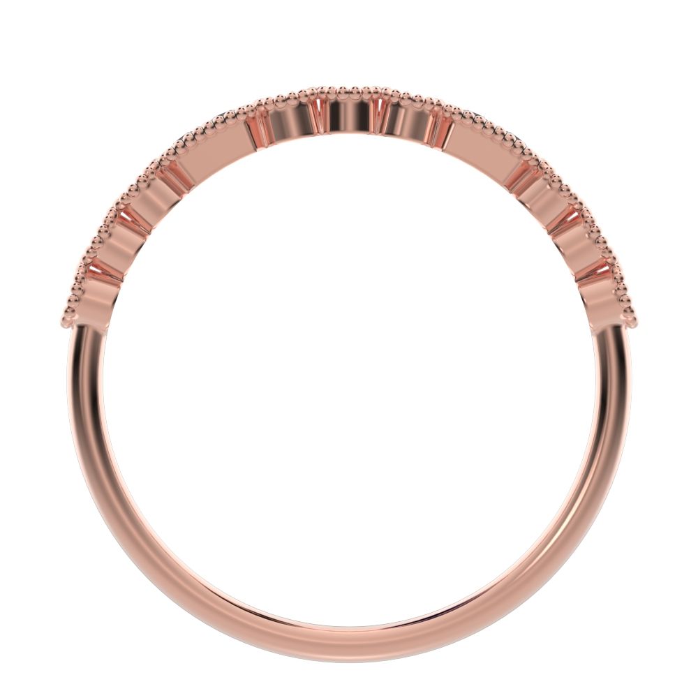 0.13 ct Round Cut Moissanite dainty Minimalist vintage half eternity Stackable milgrain 14K / 18K Solid Rose Gold everyday wedding band
