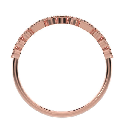 0.13 ct Round Cut Moissanite dainty Minimalist vintage half eternity Stackable milgrain 14K / 18K Solid Rose Gold everyday wedding band