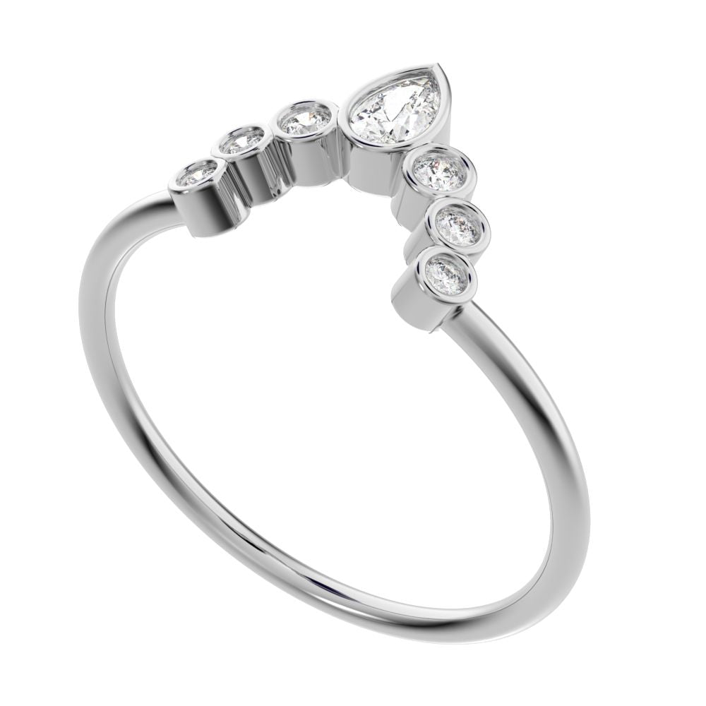 0.26Ct Pear Cut VS/GH Natural Diamond dainty Minimalist bezel Crown Stackable tiara curved 14K / 18K Solid White Gold everyday wedding band