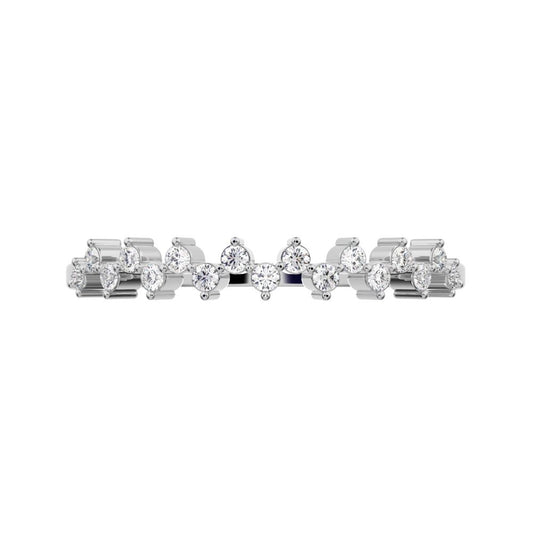 0.18Ct Round Cut Simulated Clear Diamond Constellation half eternity Stackable zigzag 14K / 18K Solid White Gold everyday wedding band