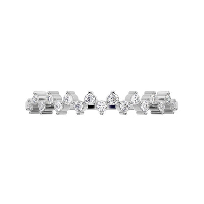 0.18Ct Round Cut Moissanite dainty Minimalist Constellation half eternity Stackable zigzag 14K / 18K Solid White Gold everyday wedding band