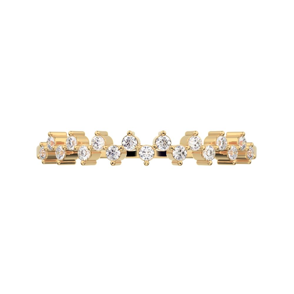 0.18Ct Round Cut Moissanite Minimalist Constellation half eternity Stackable zigzag 14K / 18K Solid Yellow Gold everyday wedding band