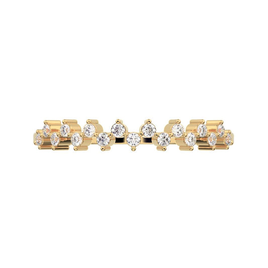 0.18Ct Round Cut Moissanite Minimalist Constellation half eternity Stackable zigzag 14K / 18K Solid Yellow Gold everyday wedding band
