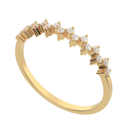 0.18Ct Round Cut Moissanite Minimalist Constellation half eternity Stackable zigzag 14K / 18K Solid Yellow Gold everyday wedding band