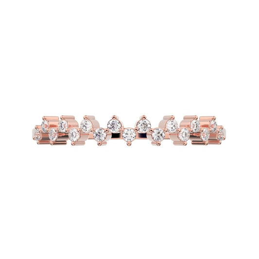0.18 ct Round Cut Moissanite dainty Minimalist Constellation half eternity Stackable zigzag 14K / 18K Solid Rose Gold everyday wedding band