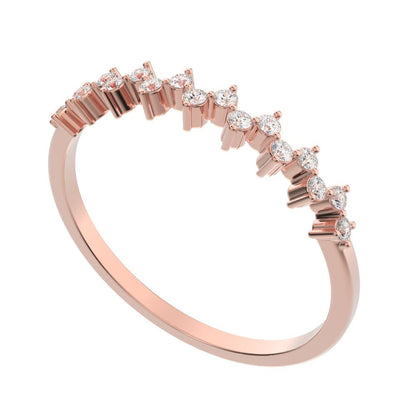 0.18 ct Round Cut Moissanite dainty Minimalist Constellation half eternity Stackable zigzag 14K / 18K Solid Rose Gold everyday wedding band