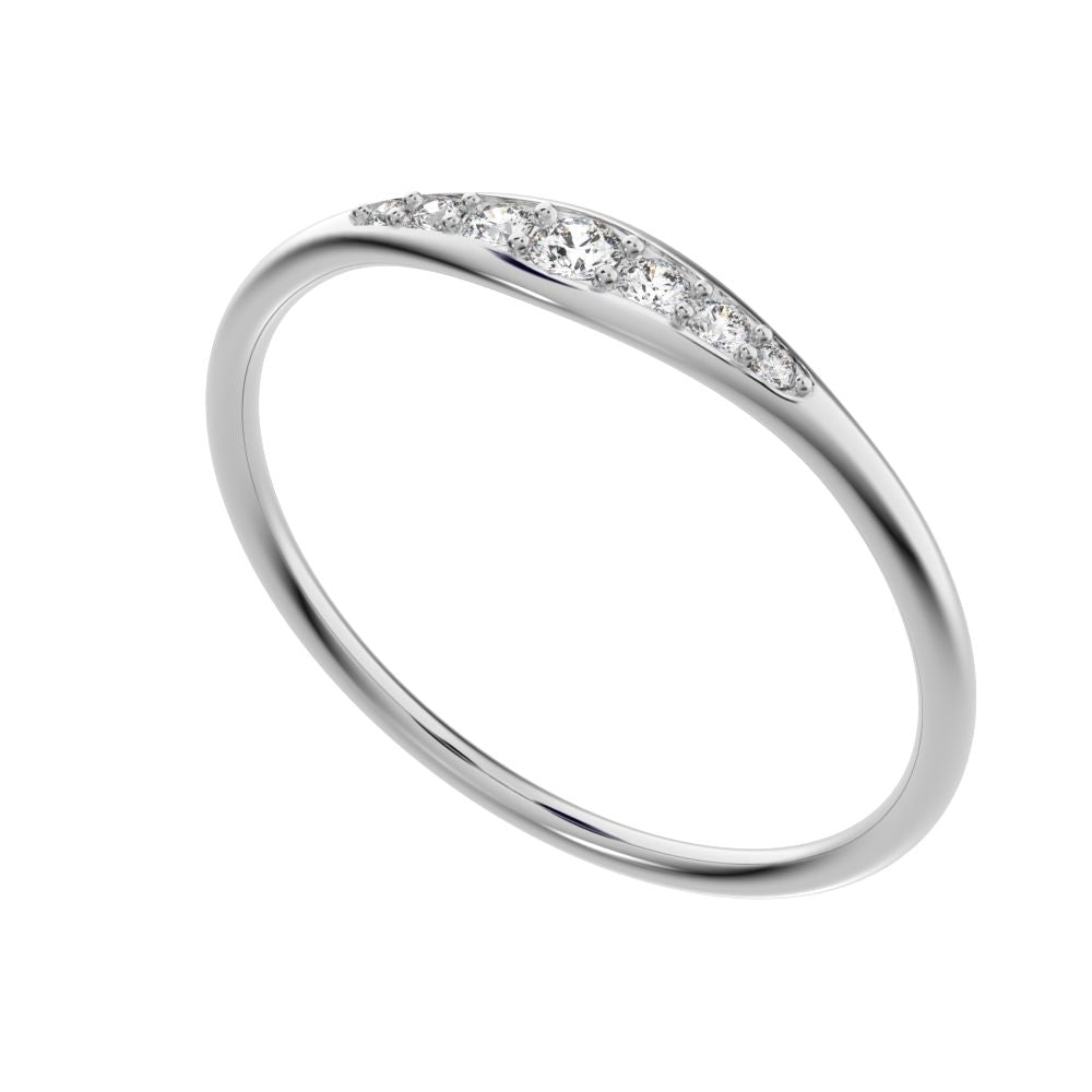 0.08 ct Round Cut Moissanite dainty Minimalist eye bar Stackable light 14K / 18K Solid White Gold everyday wedding band