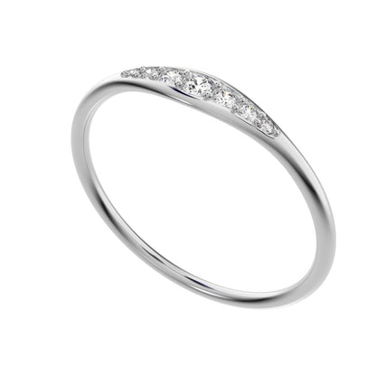 0.08 ct Round Cut Moissanite dainty Minimalist eye bar Stackable light 14K / 18K Solid White Gold everyday wedding band