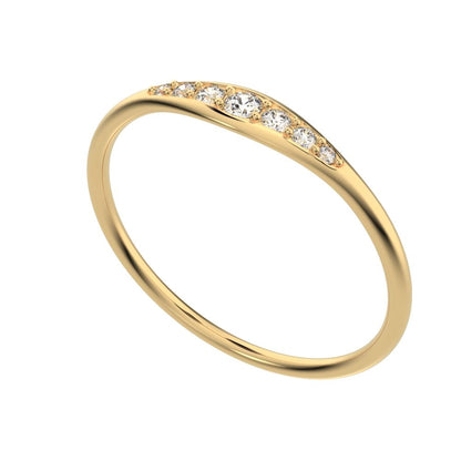 0.08 ct Round Cut Moissanite dainty Minimalist eye bar Stackable light 14K / 18K Solid Yellow Gold everyday wedding band