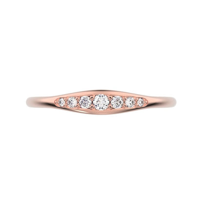 0.08 ct Round Cut Simulated Clear Diamond dainty Minimalist eye bar Stackable light 14K / 18K Solid Rose Gold everyday wedding band