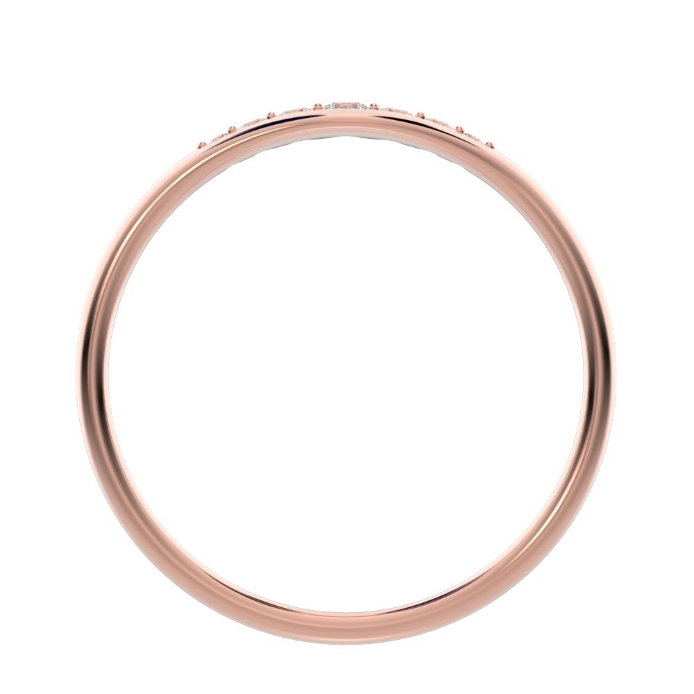 0.08 ct Round Cut Moissanite dainty Minimalist eye bar Stackable light 14K / 18K Solid Rose Gold everyday wedding band