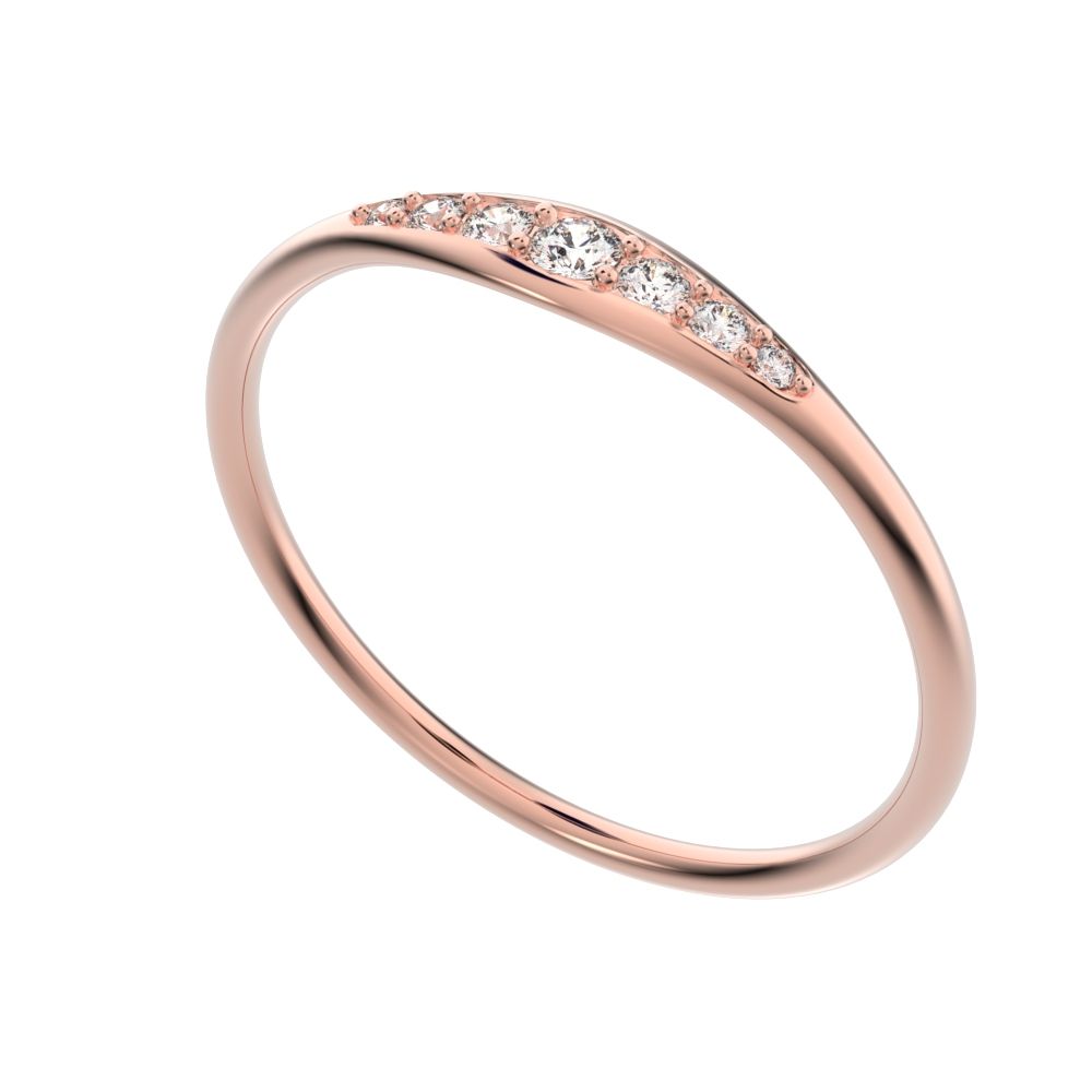 0.08 ct Round Cut Simulated Clear Diamond dainty Minimalist eye bar Stackable light 14K / 18K Solid Rose Gold everyday wedding band