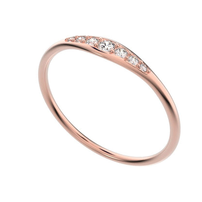 0.08 ct Round Cut Moissanite dainty Minimalist eye bar Stackable light 14K / 18K Solid Rose Gold everyday wedding band