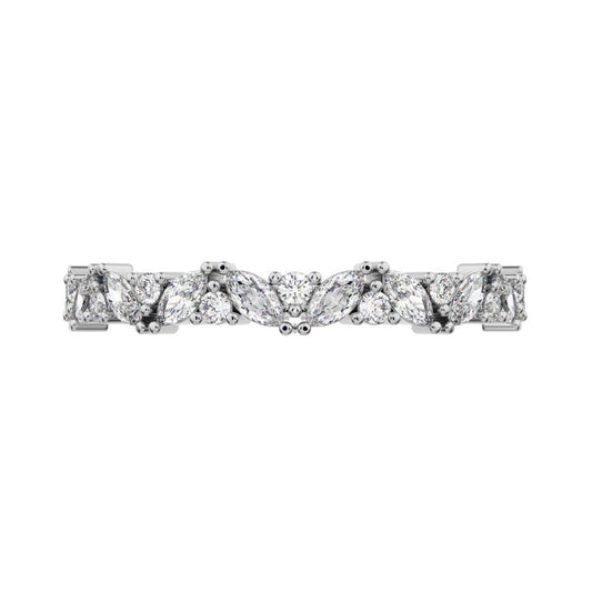 0.36Ct Marquise Cut Moissanite Minimalist nature half eternity Stackable leaf cluster 14K / 18K Solid White Gold everyday wedding band