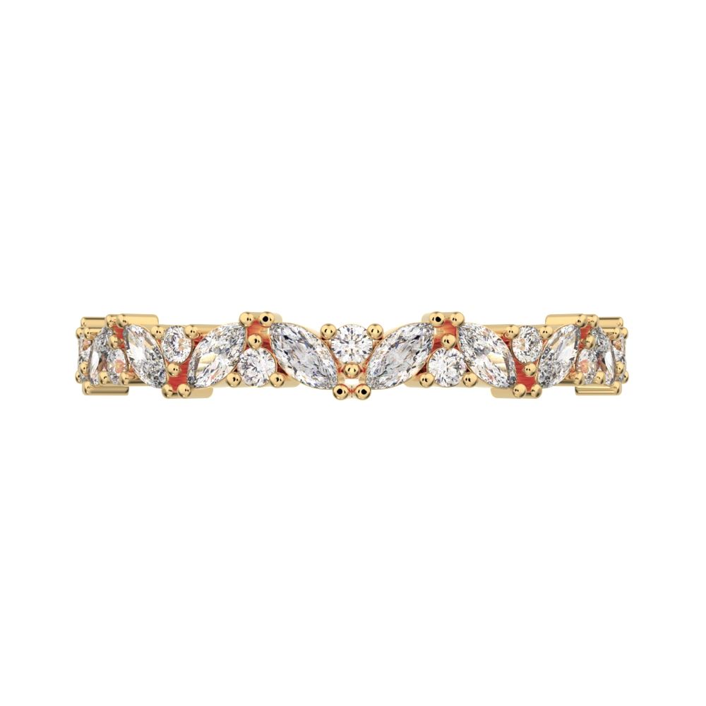 0.36Ct Marquise Cut Moissanite Minimalist nature half eternity Stackable leaf cluster 14K / 18K Solid Yellow Gold everyday wedding band