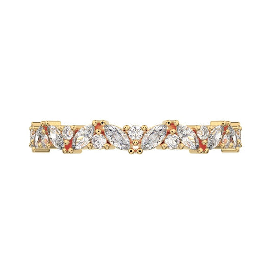 0.36Ct Marquise Cut Moissanite Minimalist nature half eternity Stackable leaf cluster 14K / 18K Solid Yellow Gold everyday wedding band